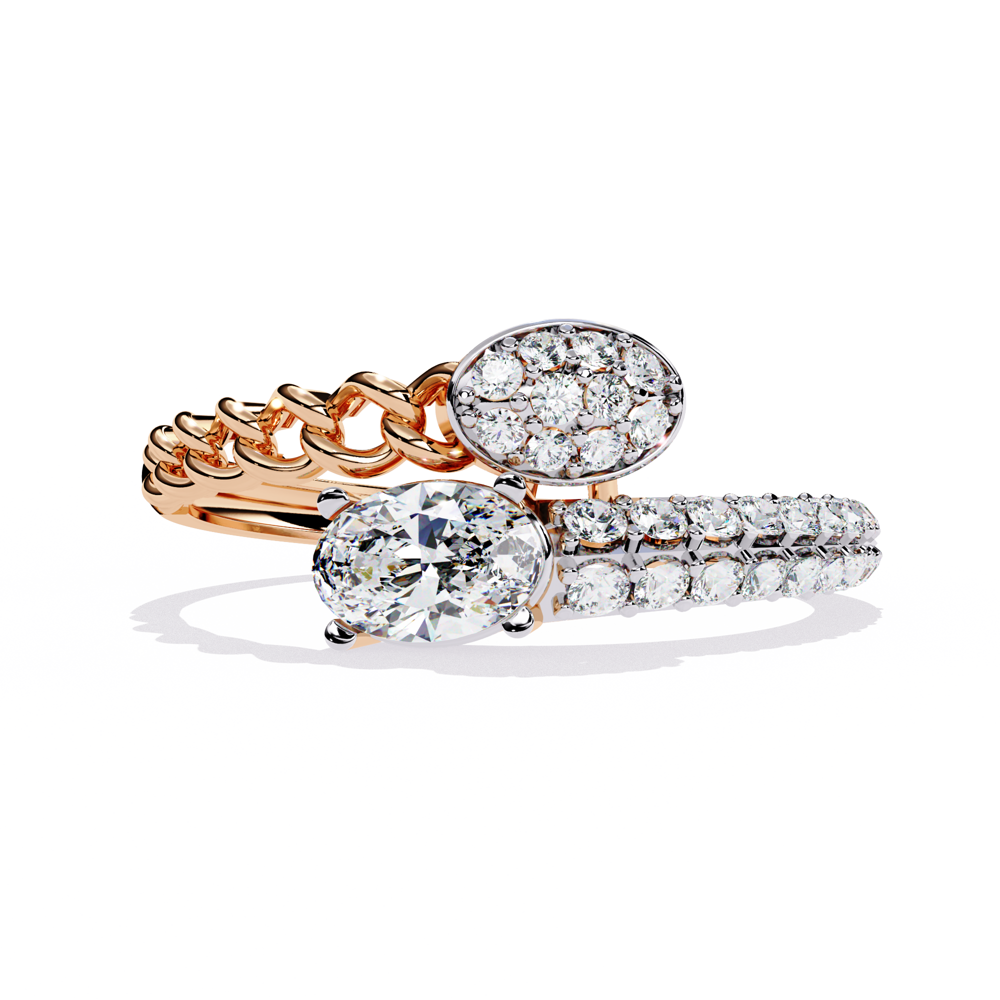 Solitairekart – 0.61 ct Lab Diamond Oval Chain Ring – 14K Yellow Gold